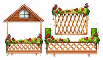 Free vector fence design with roses and bush