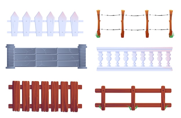 Free vector fence vector wooden and stone railings palisade