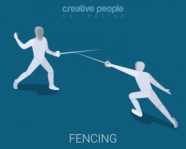 Fencing championship battle fight lunge push isometric  illustration
