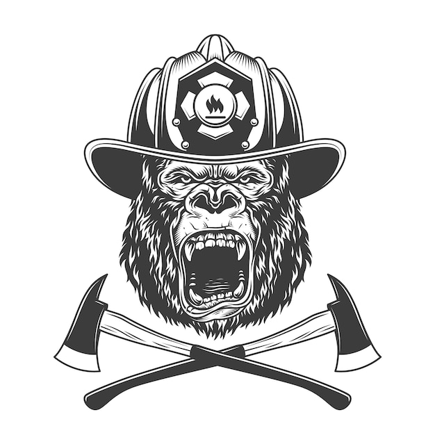 Бесплатное векторное изображение Свирепая голова гориллы в пожарном шлеме