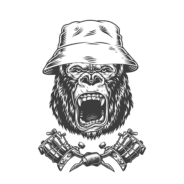 Ferocious gorilla head in panama hat