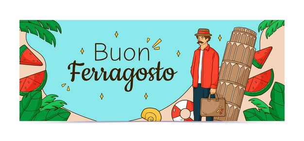 Vettore gratuito banner disegnato a mano di ferragosto