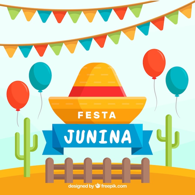 Festa junina background with balloons and cactus