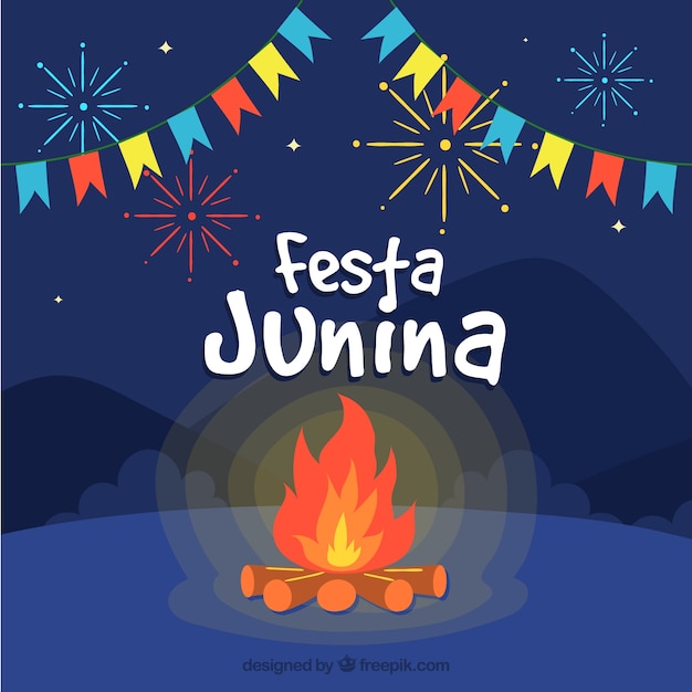 Vettore gratuito festa junina sfondo con falò