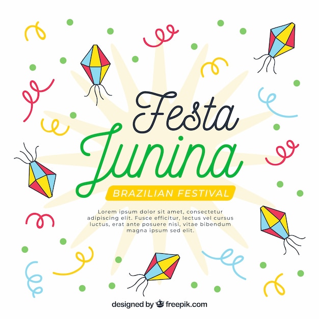 Vettore gratuito festa junina sfondo con coriandoli