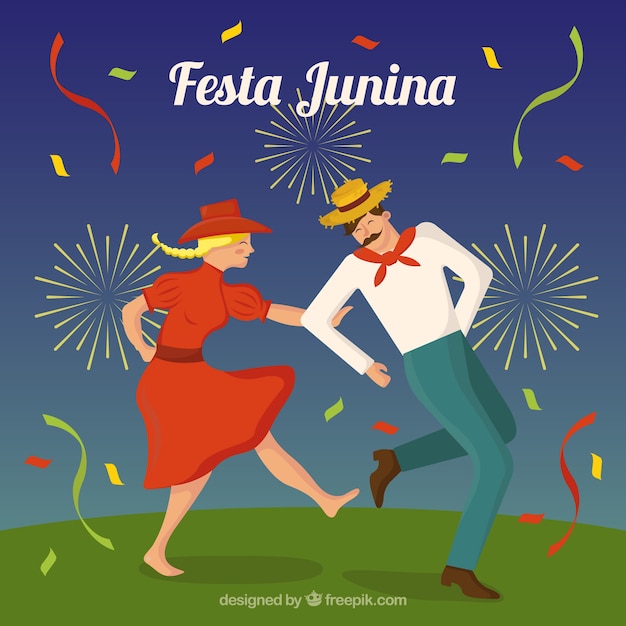 Vettore gratuito festa junina sfondo con coppia danza