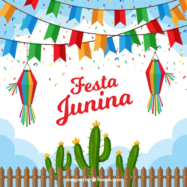 Festa junina фон с плоскими вымпелами