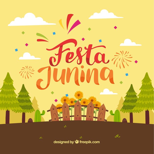 Festa junina фон с лесом и растениями