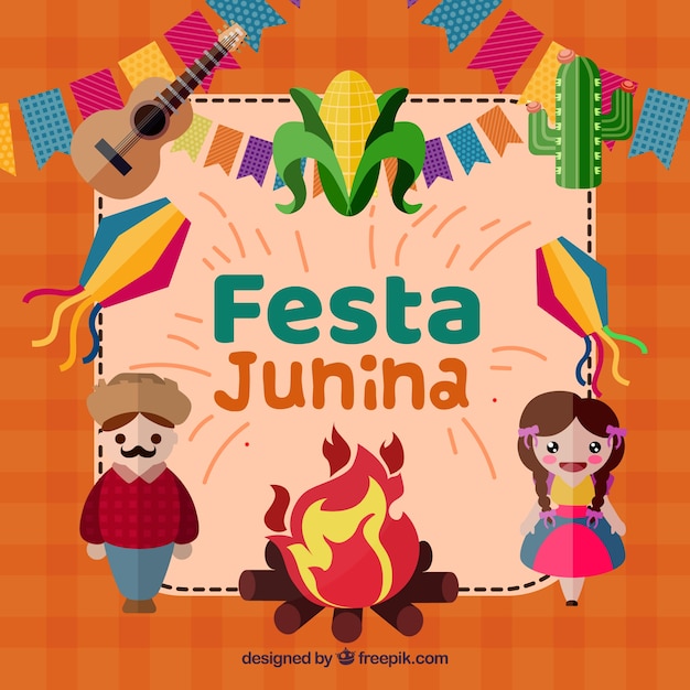 Free vector festa junina background with happy people