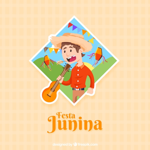 Festa junina фон с человеком и гитарой