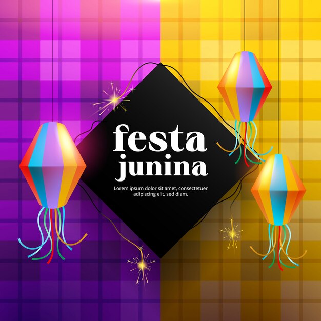 Festa junina background with paper lamp and fireworks