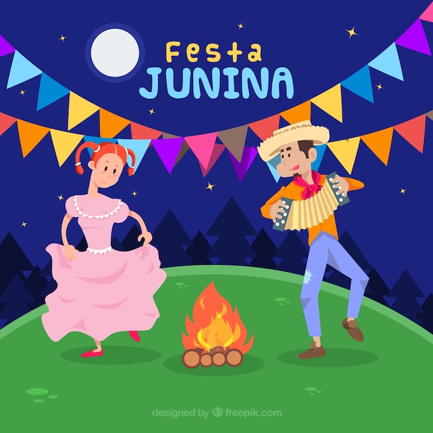 Festa junina background with people dancing and playing