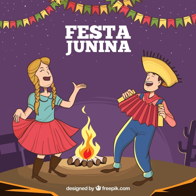 Festa junina фон с людьми, поющими и играющими