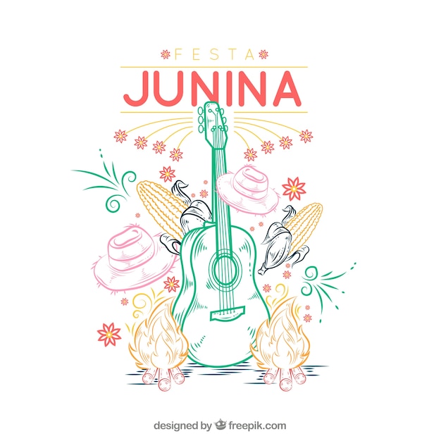 Free vector festa junina background with traditional elements