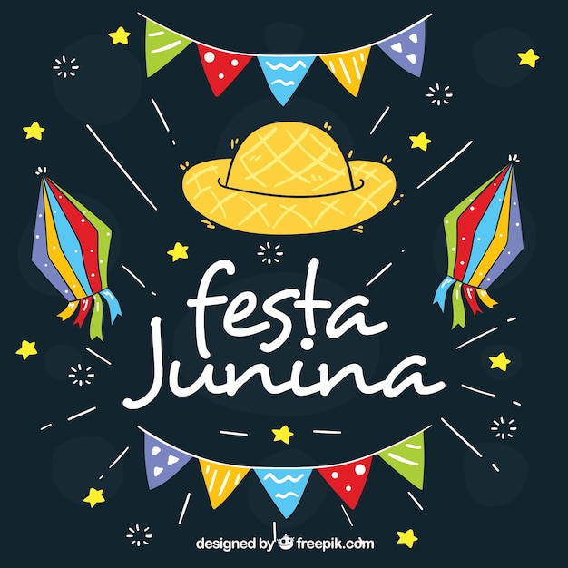 Vettore gratuito sfondo festa junina con elementi tradizionali