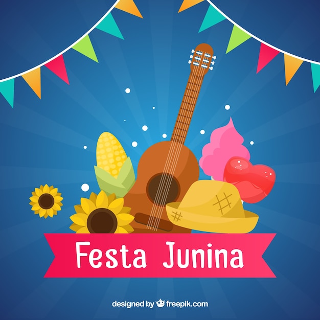 Free vector festa junina background with traditional flat elements