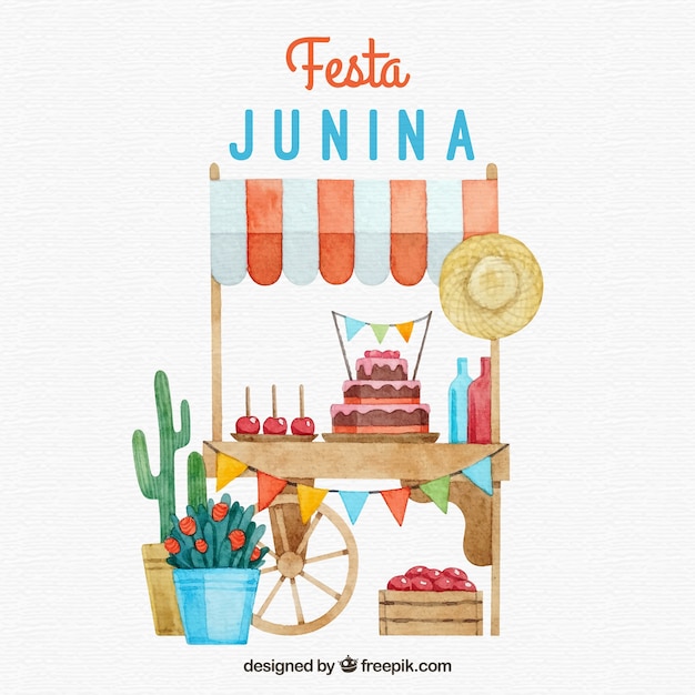 Vettore gratuito sfondo festa junina con elementi ad acquerello