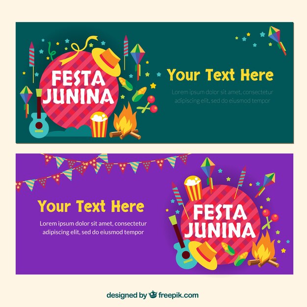 Баннеры festa junina в плоском дизайне