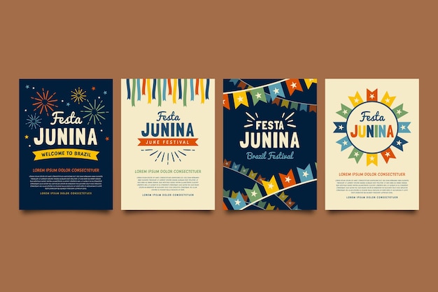 Vettore gratuito modello di raccolta carta festa junina in design piatto