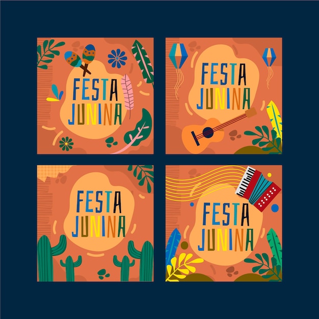 Free vector festa junina card set template concept