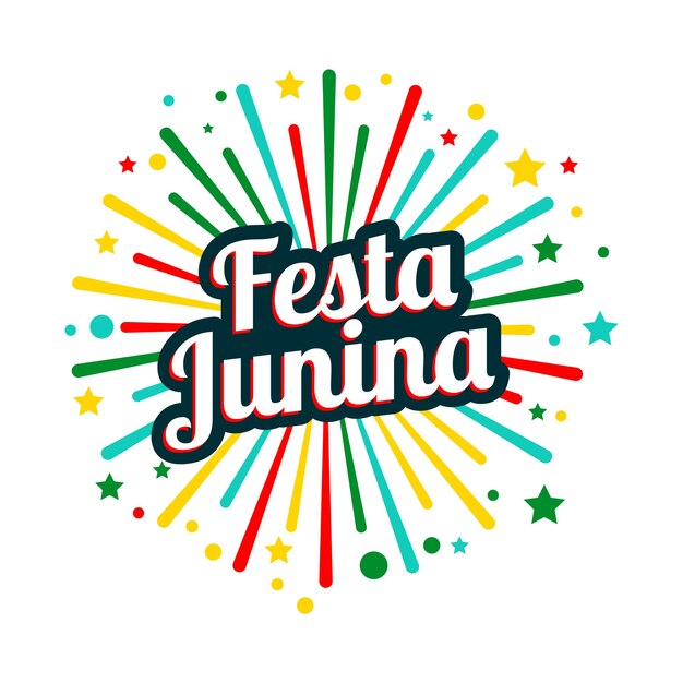 다채로운 파열 라인과 별이 있는 Festa junina 카니발 포스터