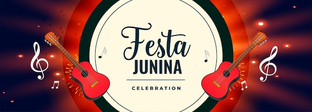 Праздничный баннер festa junina с гитарой и нотами