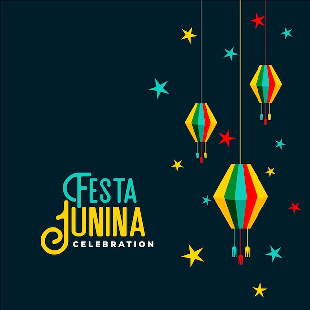 Праздничная открытка festa junina с лампами и звездами