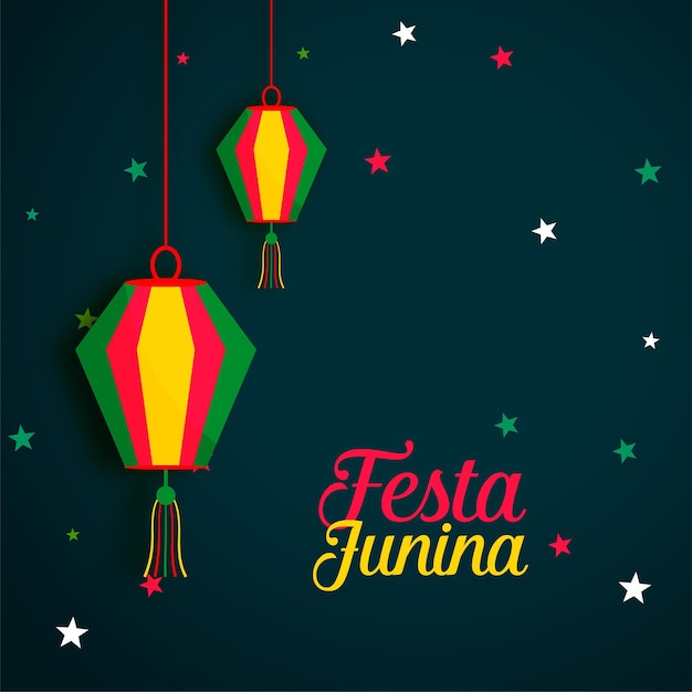 랜턴과 색종이가 있는 Festa junina 축하 카드