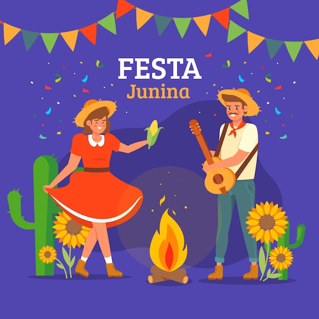 Vettore gratuito festa junina design piatto sullo sfondo