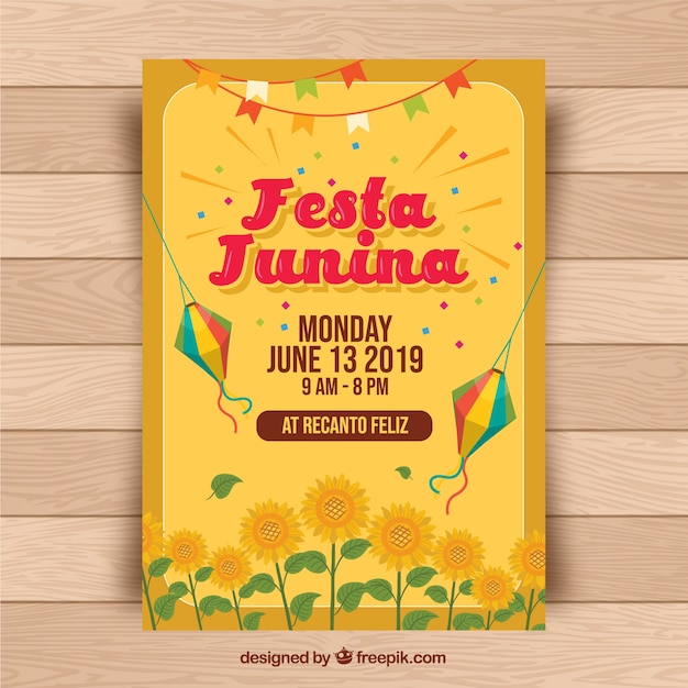 Free vector festa junina flyer with traditional elements