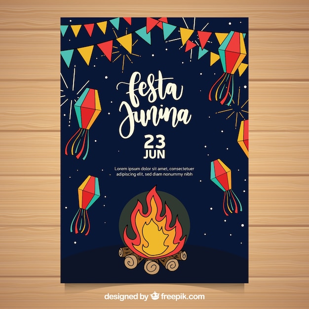 Free vector festa junina flyer with traditional elements