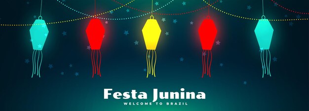 Festa junina glowing lanterns banner design