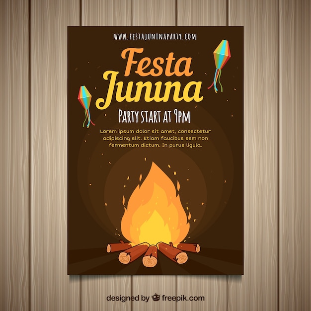 Festa junina invitation flyer with campfire at night