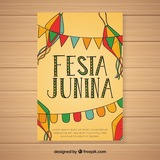 Festa junina invitation flyer with colorful pennants