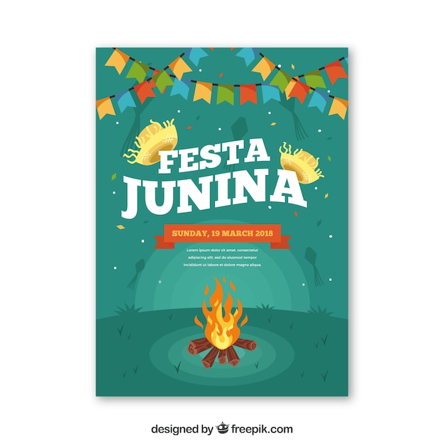 Free vector festa junina invitation with bonfire