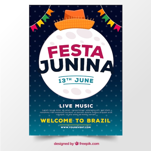 Free vector festa junina poster invitation with big moon