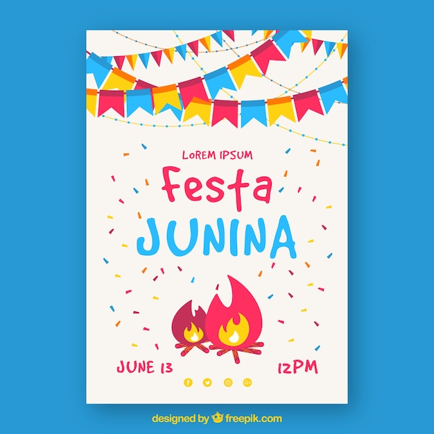 Приглашение по приглашению festa junina с костром и вымпелами