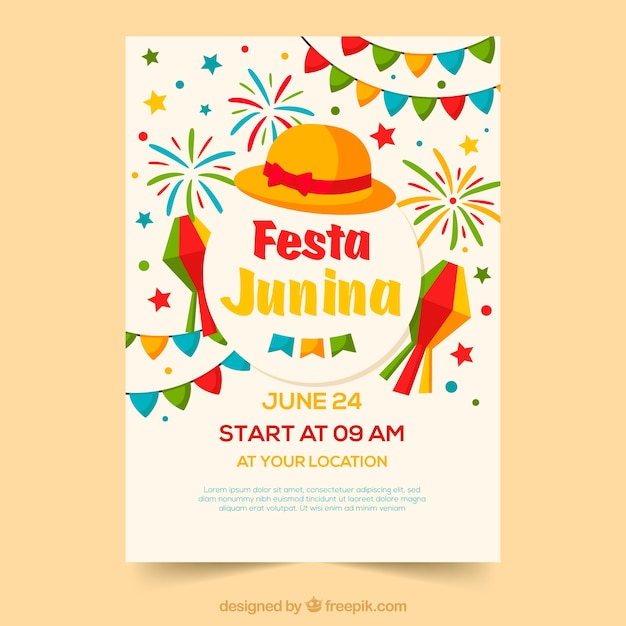 Приглашение по приглашению Festa junina с цветными элементами