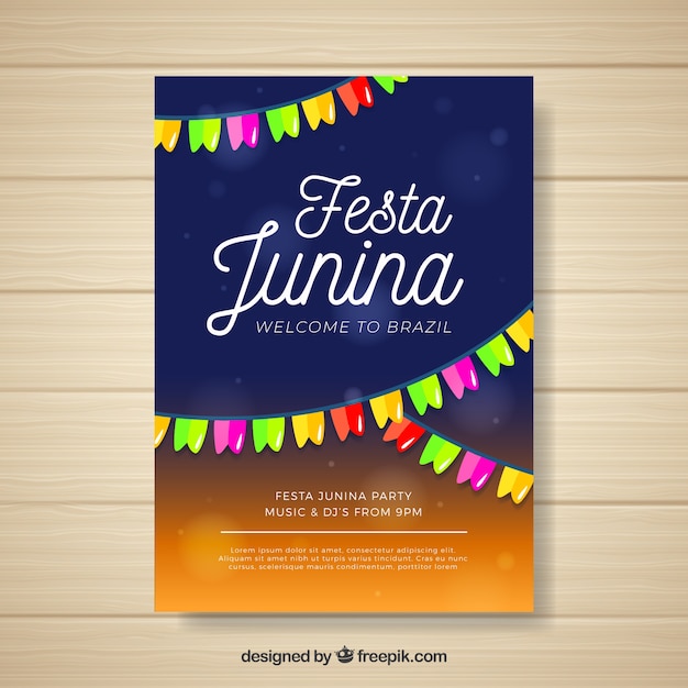 Invito a poster festa junina con pennant colorati