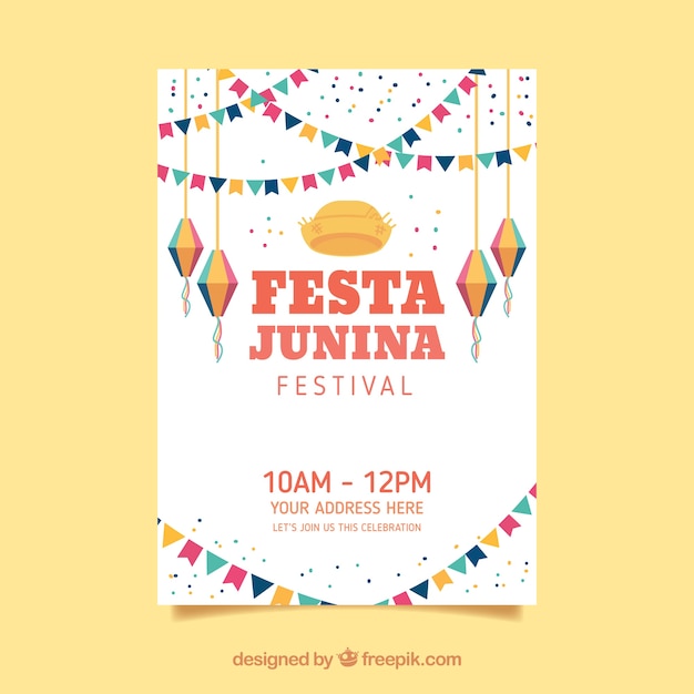 Бесплатное векторное изображение Приглашение по приглашению festa junina с плоскими элементами