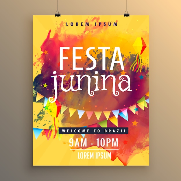 Free vector festa junina poster with colorful paint stains