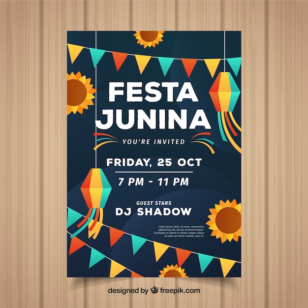 Бесплатное векторное изображение festa junina плакат с традиционными элементами
