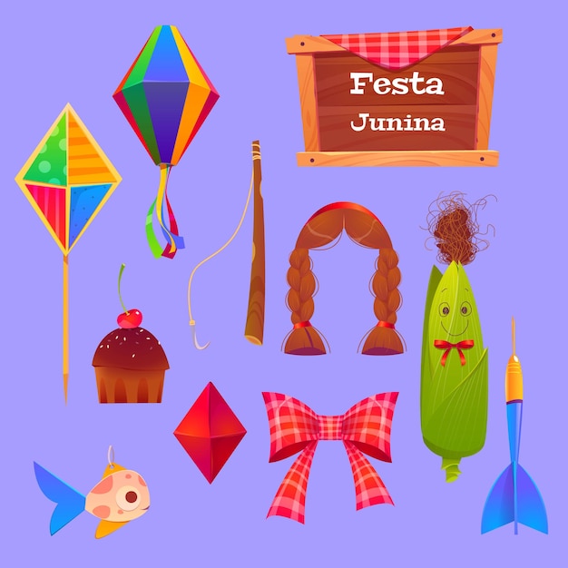 Free vector festa junina set with corn and paper lantern