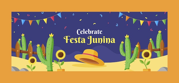 Festas juninas hand drawn flat facebook cover