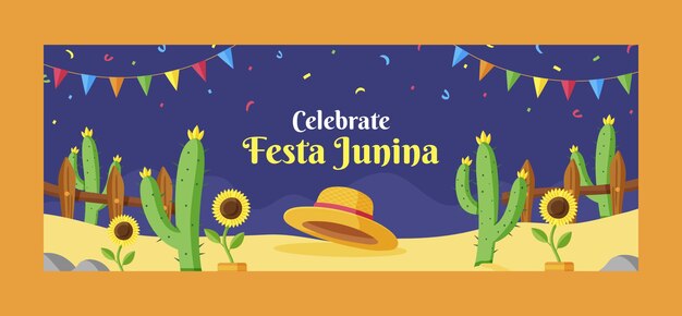 Festas juninas нарисованная вручную плоская обложка facebook