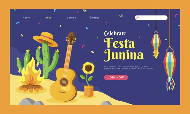 Festas juninas 손으로 그린 플랫 랜딩 페이지