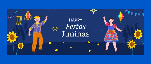 Festas juninas hand drawn flat twitter cover