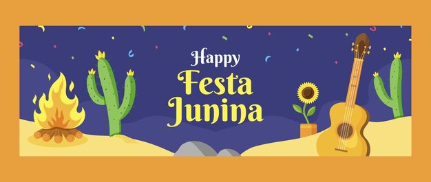 festas juninas hand drawn flat twitter cover