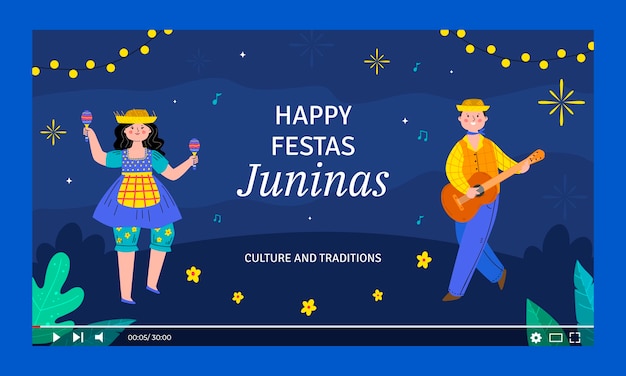 Бесплатное векторное изображение festas juninas нарисованная вручную плоская миниатюра youtube