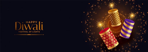 Free vector festival crackers with sparkles for happy diwali